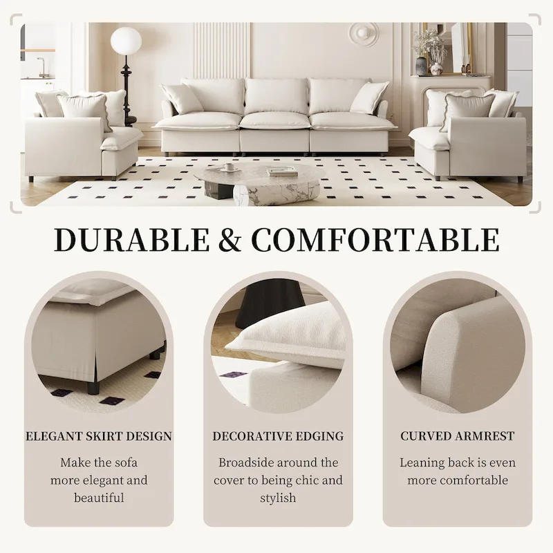 Modular Chenille Sectional Couch, Upholstered Sofa & 2 Armchairs