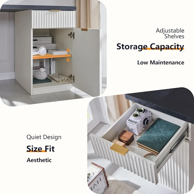 60  Modern Executive Desk, Wood Home Office Desk, Fluted Computer Desk