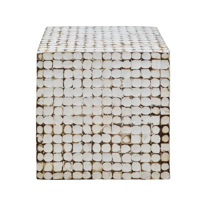 Juliette Distressed Natural Coconut Cube Accent Table by East at Main