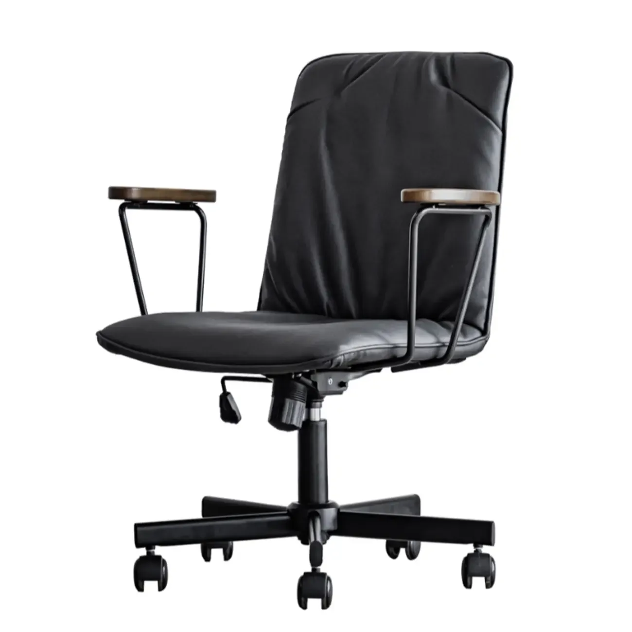 Elegant Grey Leather Metal Swivel Office Chair with Casters