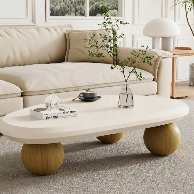 51 Modern Wood Coffee Table with 3 ball legs