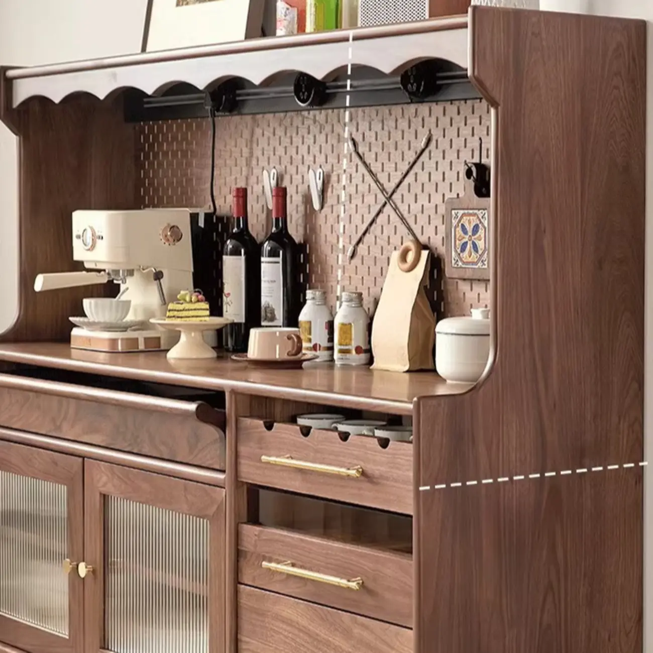 Lighting Wooden 3-Drawer Pegboard Back Brown Sideboard