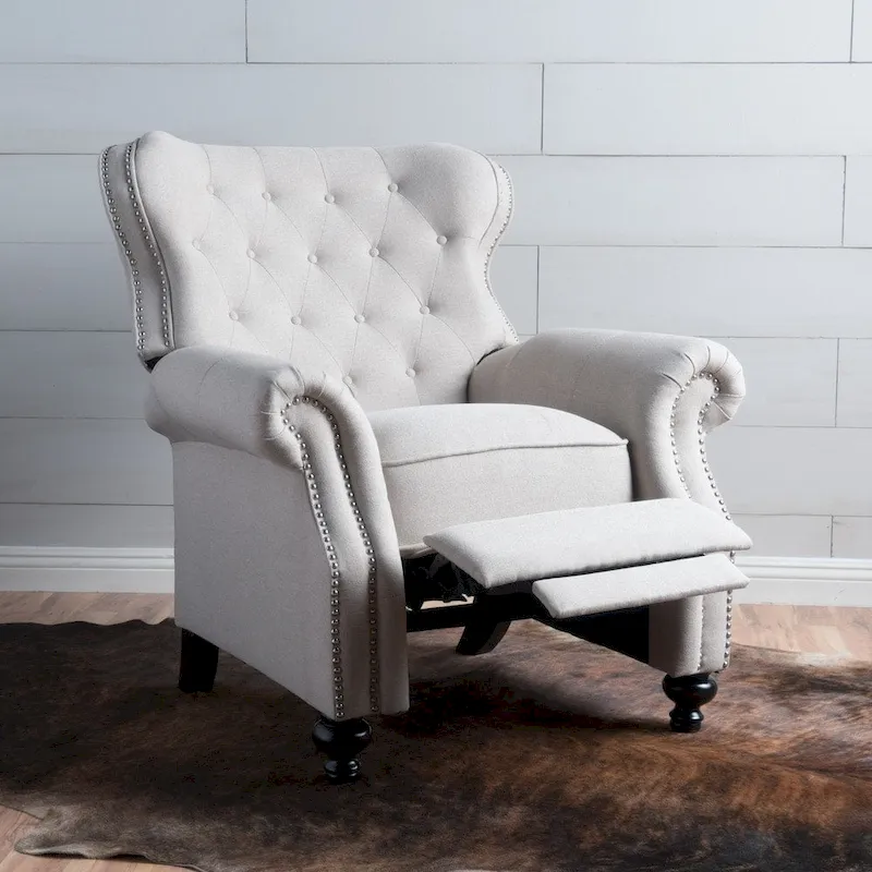 Walder Tufted Nailhead Fabric Recliner by Christopher Knight Home