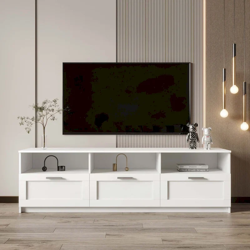 White modern minimalist TV cabinet 80 inch TV stand