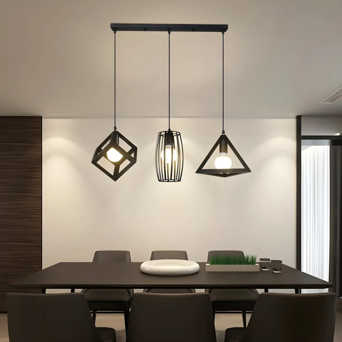Industrial Black Metal Geometric Kitchen Island Pendant Light