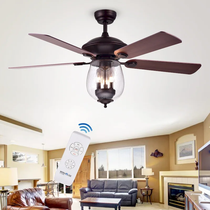 Warehouse of Tiffany Tibwald Wood Glass 52-inch 5-blade Lighted Ceiling Fan (Optional Remote) - N/A