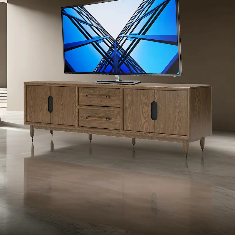 Rohan TV Media Console, 2 Drawers, 2 Shelves, Dark Brown Wood, 85 Inch