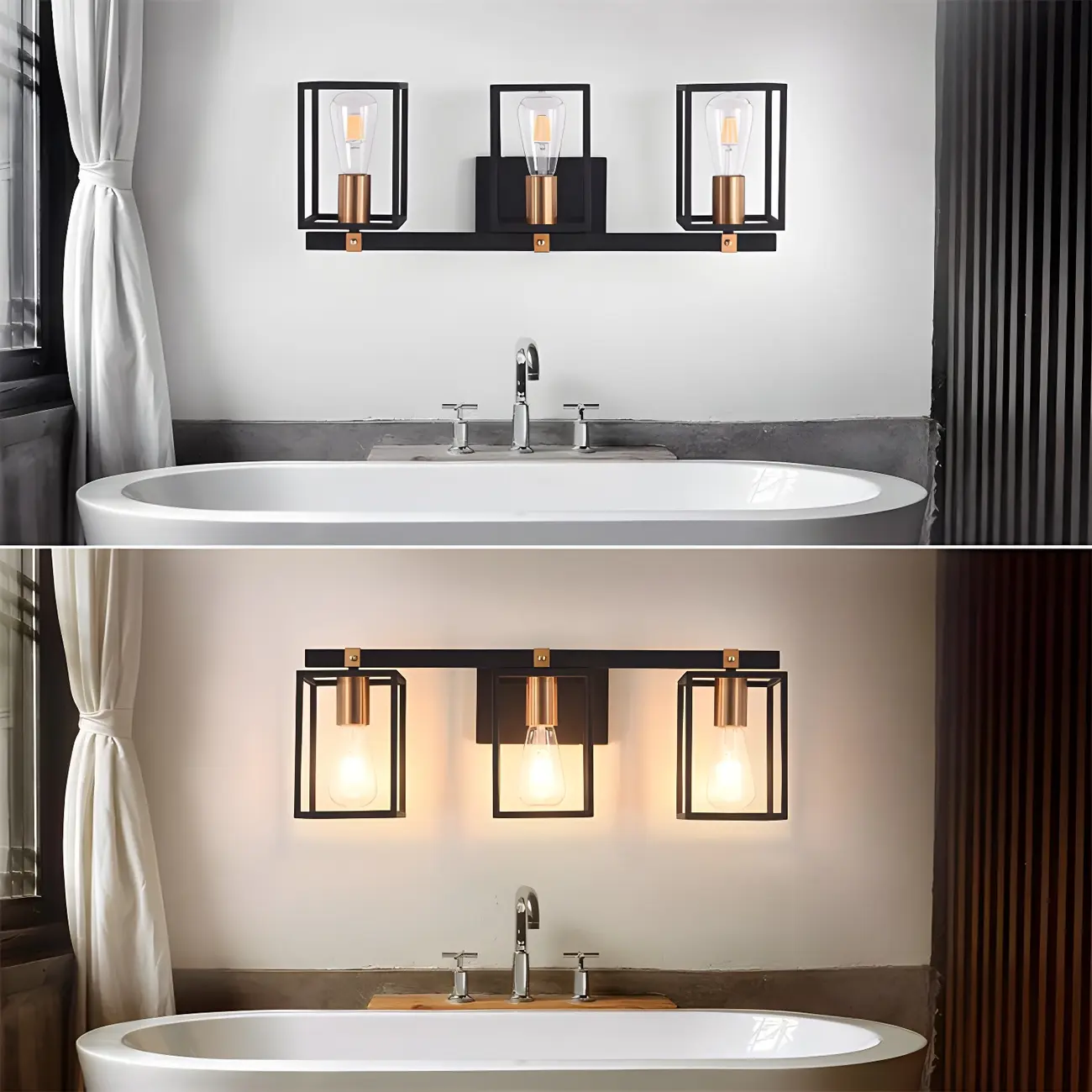 3-Light Linear Cube Black Iron Caged Vanity Light