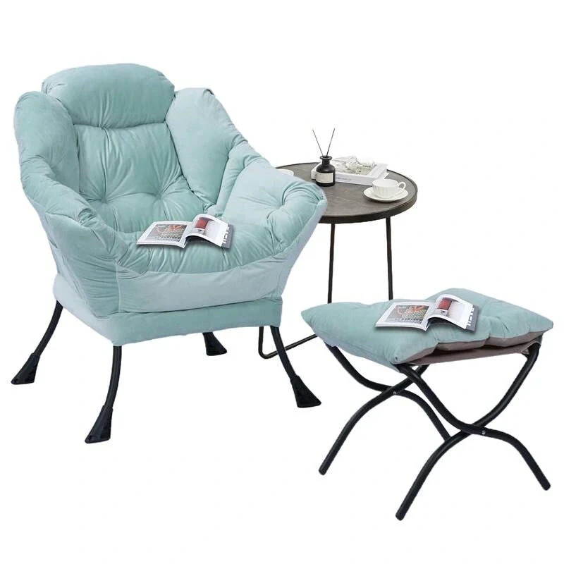 Modern Cotton Thick Padded Lazy Chair With Folding Ottoman