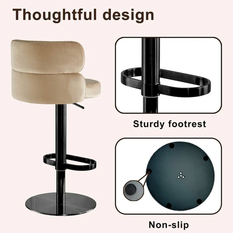 Velvet Counter Bar stool with Height Adjustable and Swivel