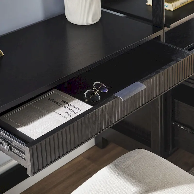 3-Piece Writing Desk Set with 2 Wide Bookcases