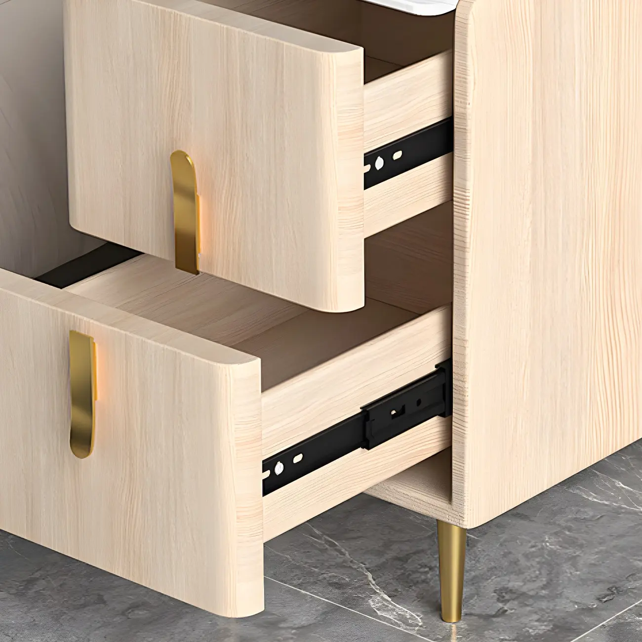 Glam Night Table with 2 Drawers – Off-White Finish