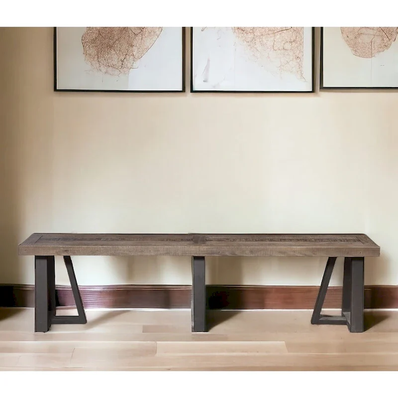 HomeRoots 75 Natural and Black Distressed Solid Wood Dining Bench - 75