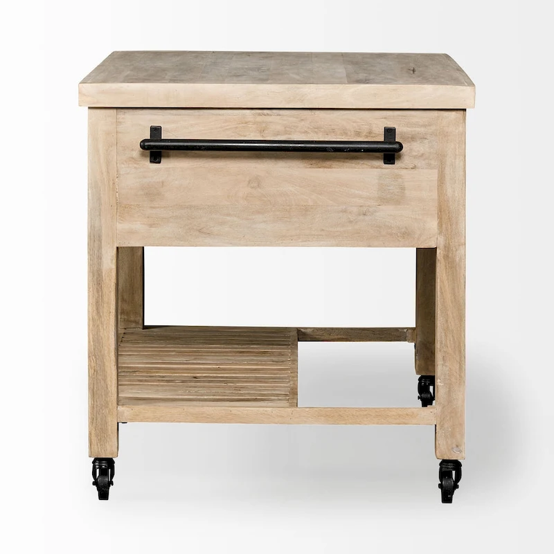 Columbia II Light Brown Base w/Black Iron, Rolling Kitchen Island - 46W x 32D x 36H