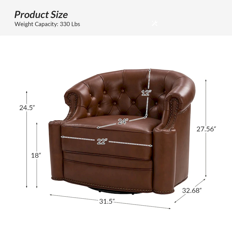 Felipe Modern Genuine Leather Swivel Chair With Tufted Back By HULALA HOME