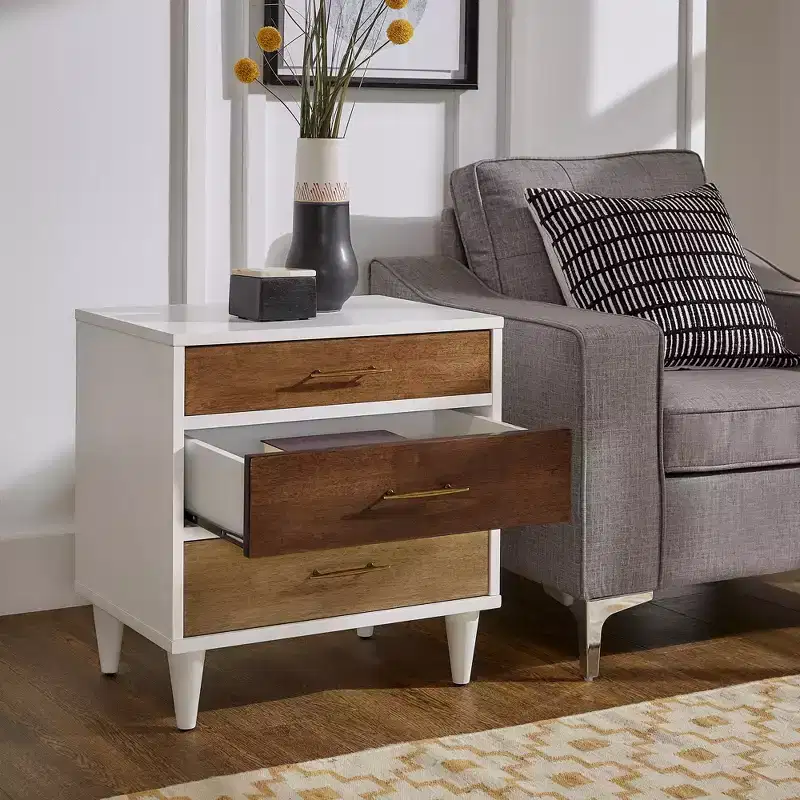 Agatha White and Natural Finish 3-Drawer Nightstand - White - iNSPIRE Q
