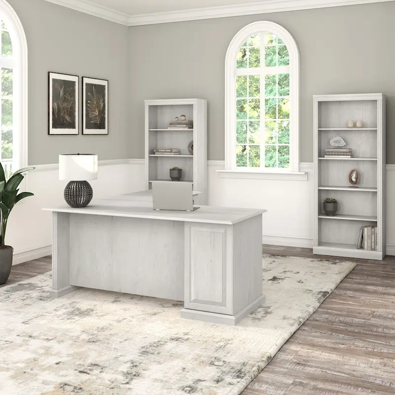 L-Shaped Computer Desk with Drawers, Cherry/Gray/White Oak, Traditional, Seats 1