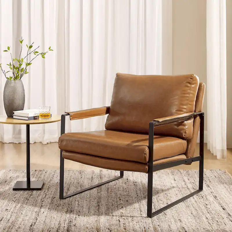 Art Leon Modern PU Leather Upholstered Arm Chair with Steel Frame