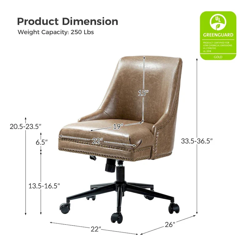 Faux Leather Swivel Office Chair - Mid-Back with Nailhead Trim - 250 lbs Capacity