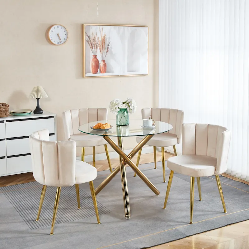 Velvet Dining Chairs with Gold Legs (Set of 2)