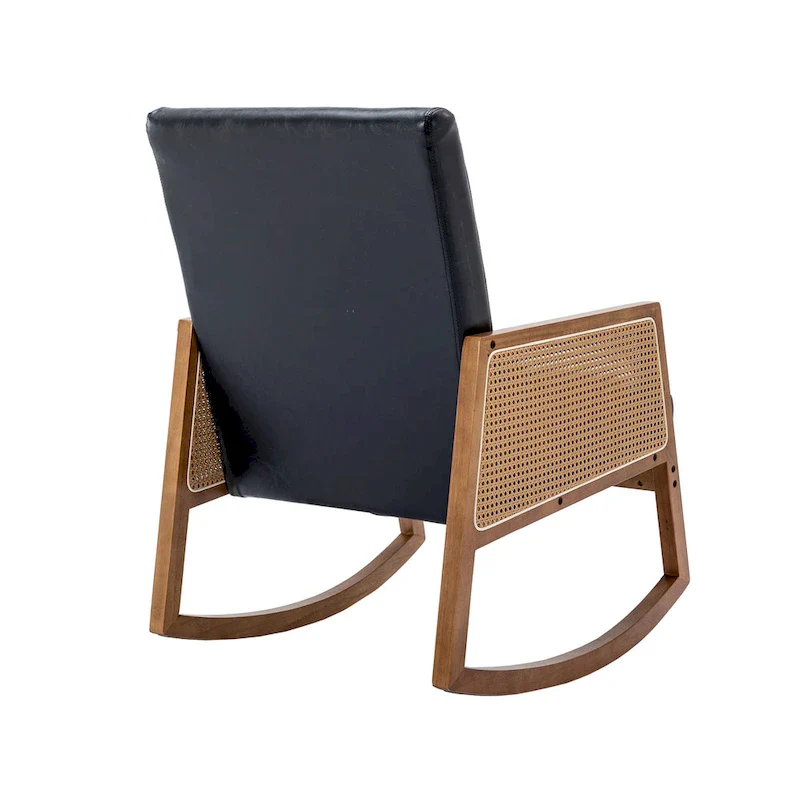SEYNAR Modern PU Leather Rocking Chair with Rattan Arms