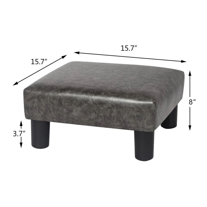 Adeco Small Footstool PU Leather Ottoman Square Footrest Stool Modern