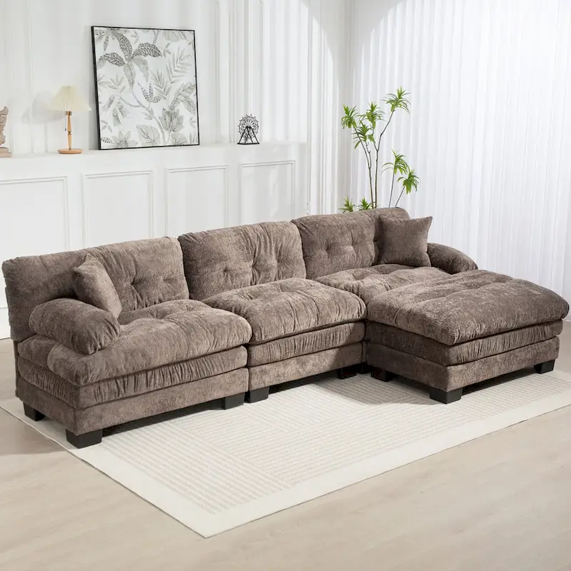 120.87 Chenille L-Shaped Sleeper Sectional Sofa with Ottoman