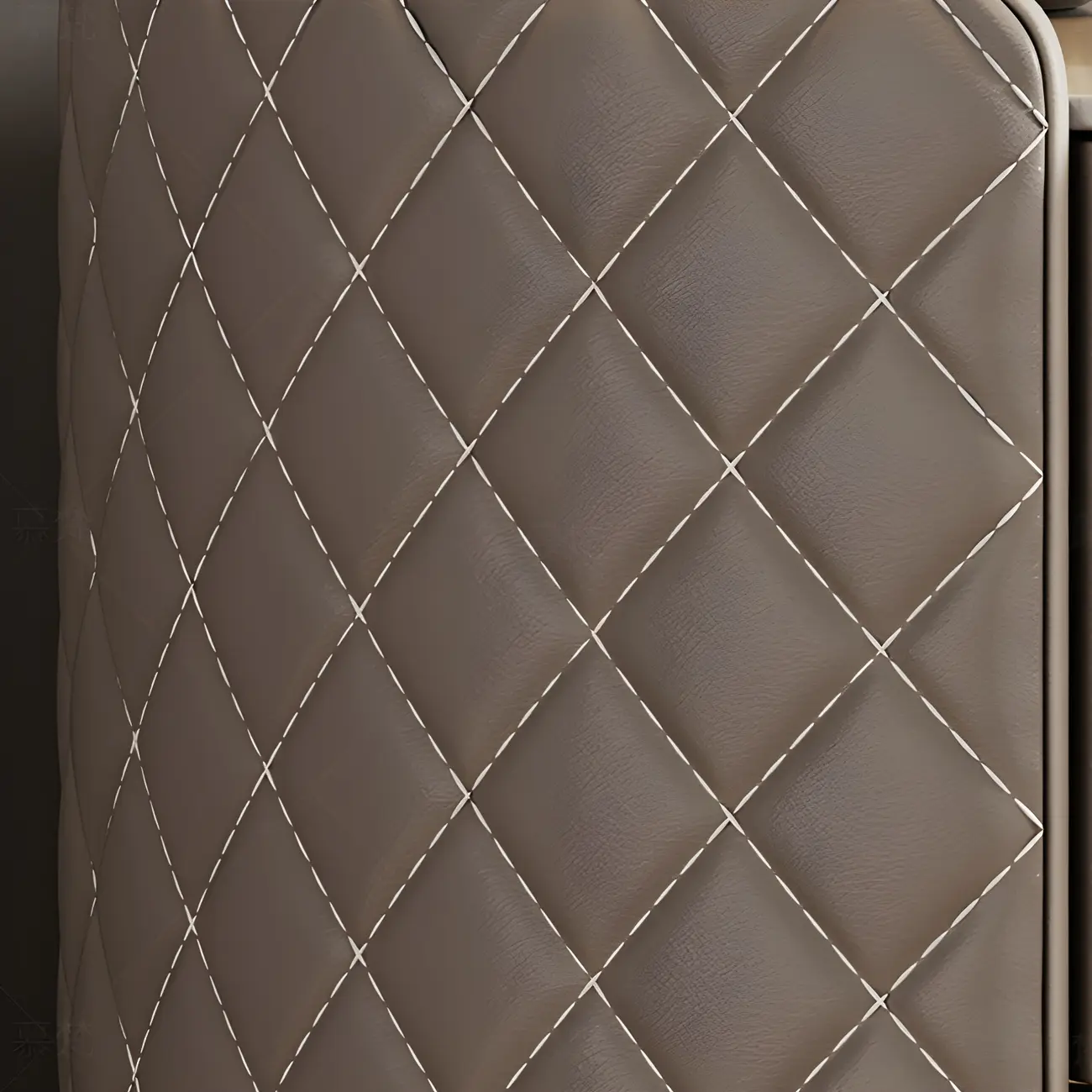 Modern Beige Faux Leather Nightstand with Drawers