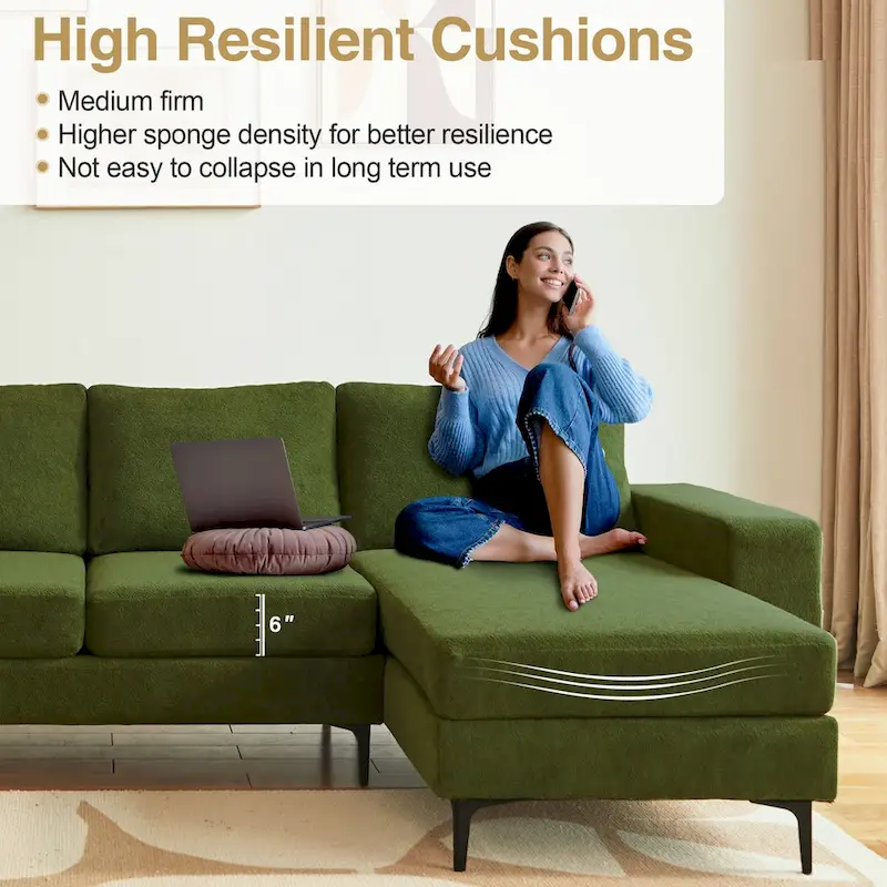 L-Shaped Upholstered Sofa Couch with Metal Legs