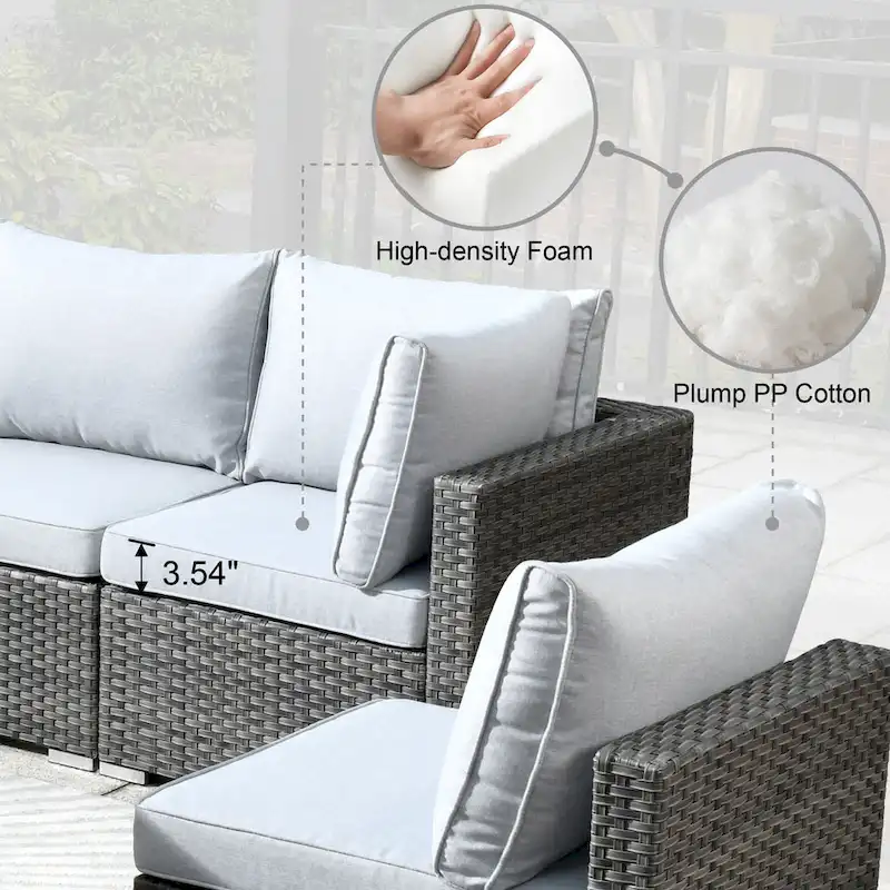 HOOOWOOO 10-piece Grey Rattan Patio Furniture Set with Fire Pit