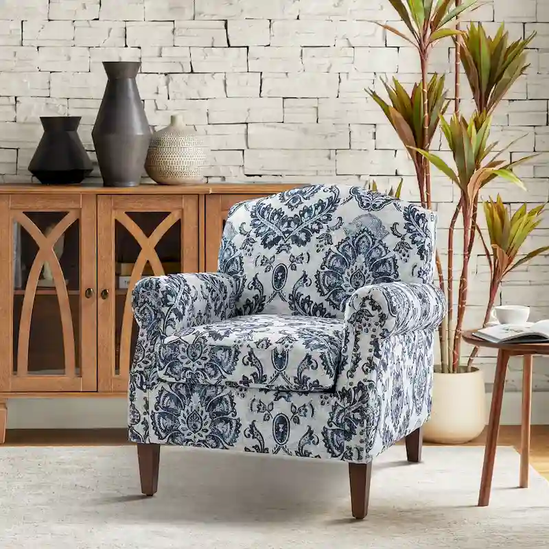 Wooden Upholstery Armchair with Nailhead Trims