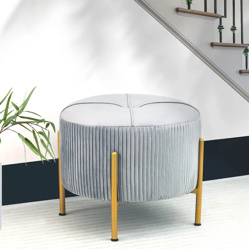 Adeco Round Ottoman 16.5 Foot Rest Stool with Metal Legs