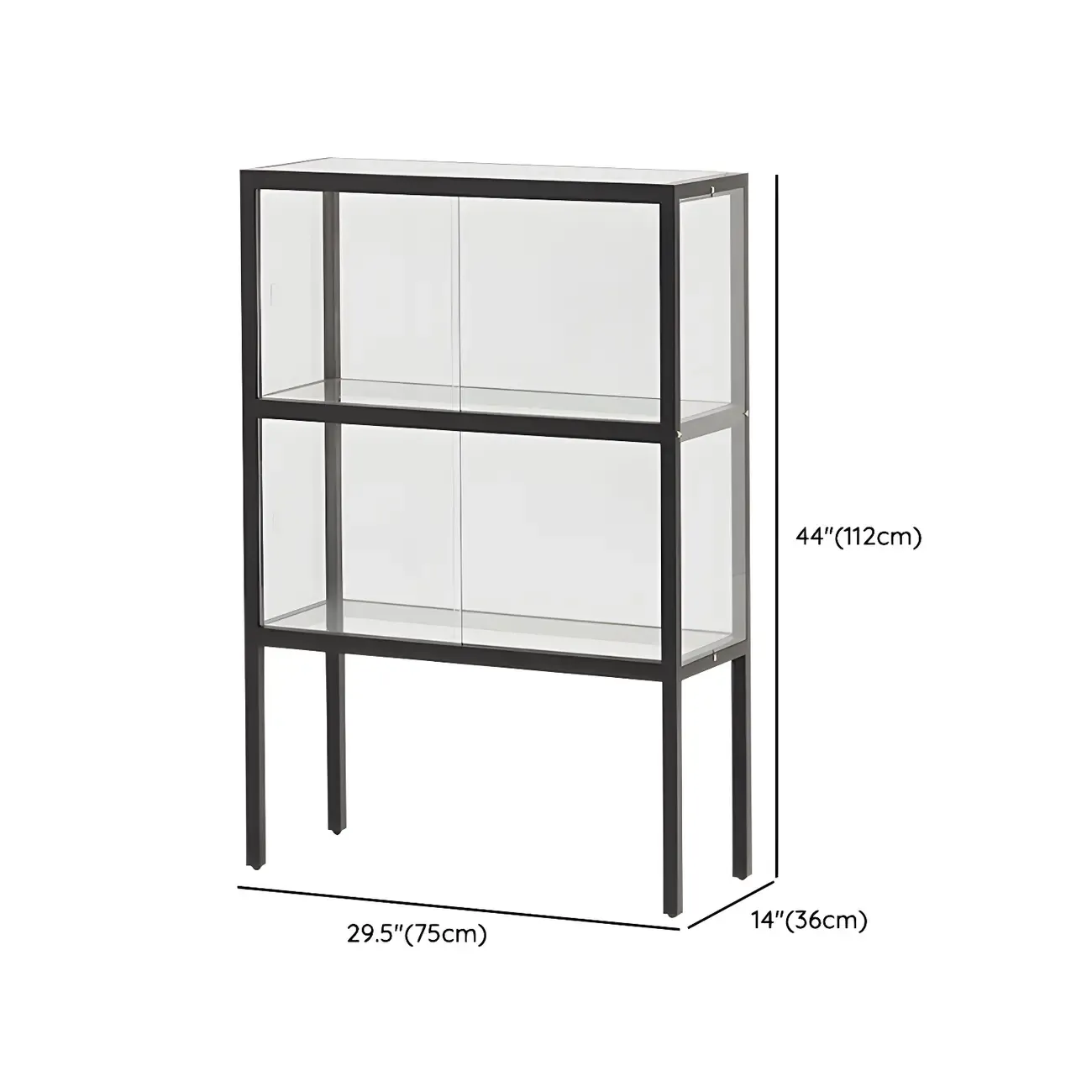 Modern Black Glass Display Cabinet with Metal Frame