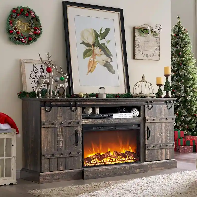 Farmhouse Fireplace TV Stand, Entertainment Center, Media Console