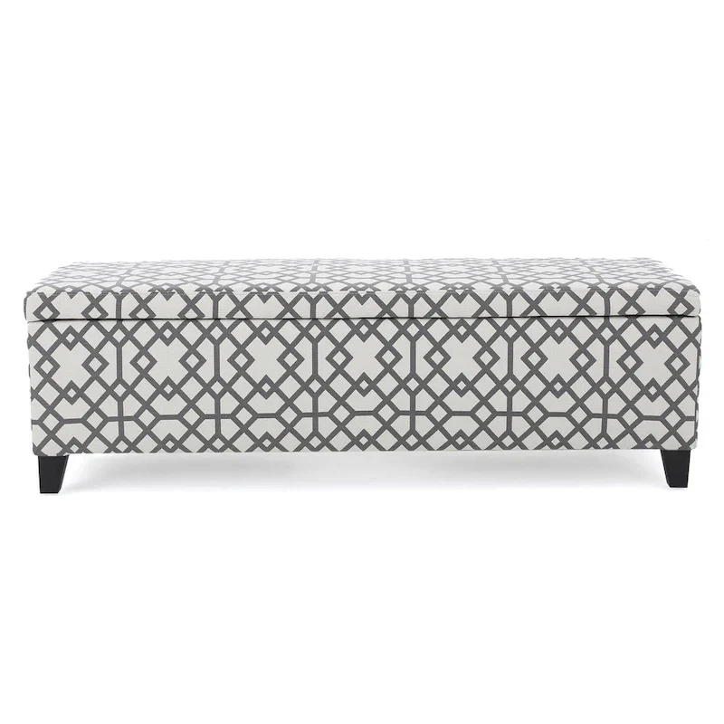 Flash Storage Ottoman Bench, Light Gray Geometric Print Fabric 51 Inch