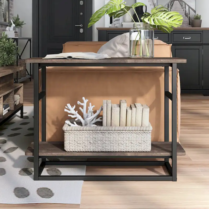 DH BASIC Urban Oak 32-inch Long Side Table with Lower Shelf by Denhour