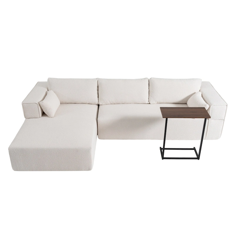112 Boucle Modular Sectional Sofa with Free Side Table, Wide Seat Design and No Assembly Required