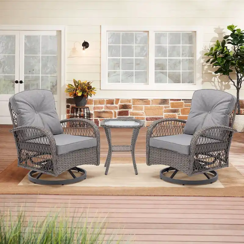 3 Pieces Outdoor Swivel Rocker Patio Chairs, 360 Degree Rocking Patio Conversation Set with Thickened Cushions and Coffee Table