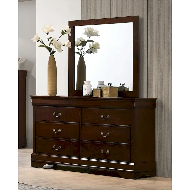 Lavina Transitional 58-inch Wide 6-Drawer Wood Dresser with Bracket Feet by Furniture of America