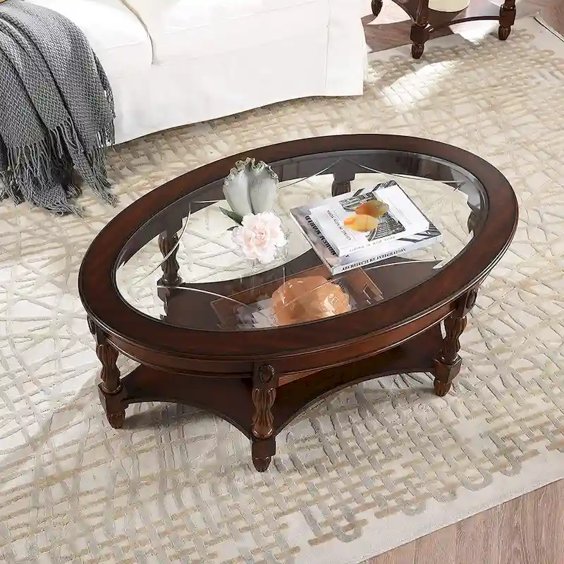 Solid Wood End Tables Coffee Tables Console Table with Glass Top