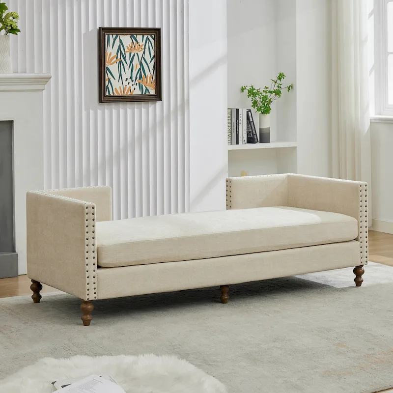 Upholstered Chaise Lounge with Nailhead Trim