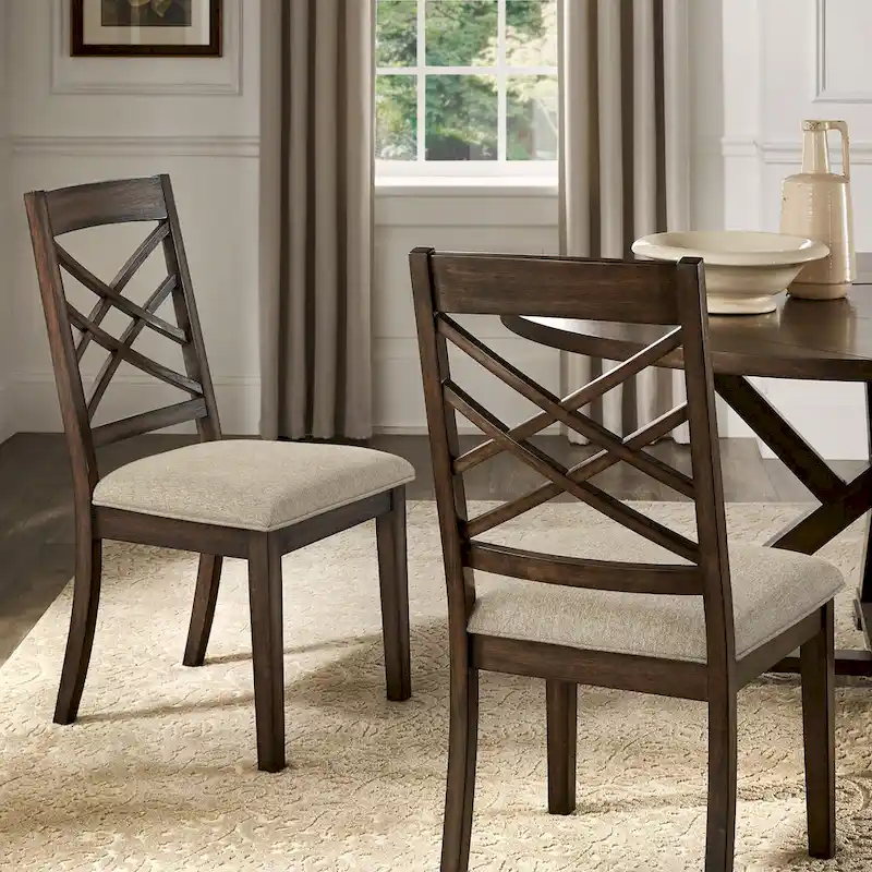 Espresso Finish Upholstered Dining Chairs with Lattice Back - Set of 2