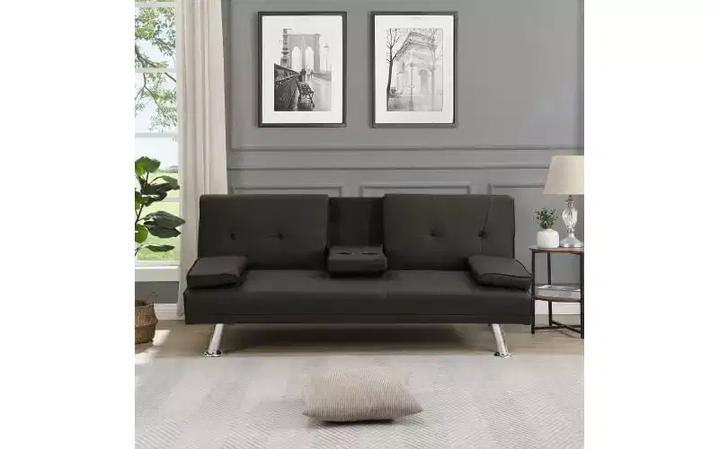 Convertible Sofa Bed Adjustable Sofa Double Sofa Removable Armrests Stainless Steel Legs,