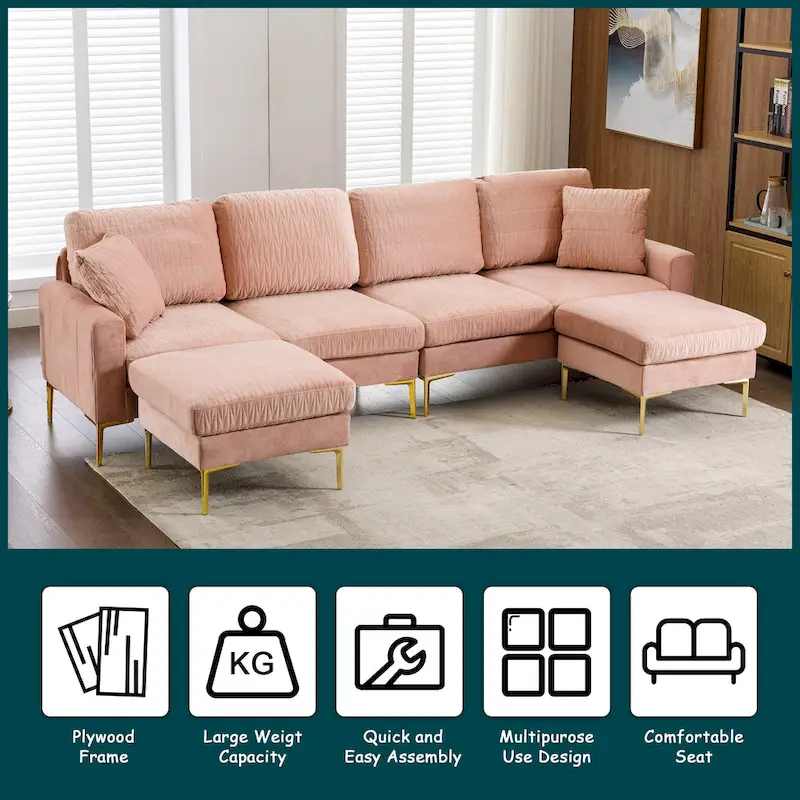 Velvet U-shaped modular detachable sectional sofa