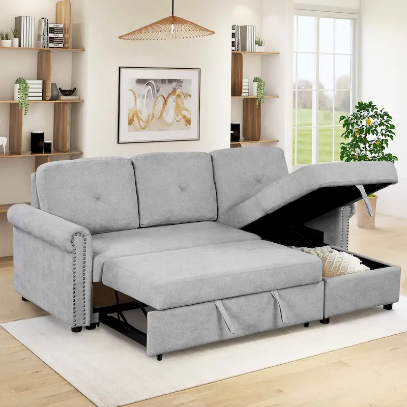 Classic and Cozy L-shape Pull-out Sleeper Sectional Sofa