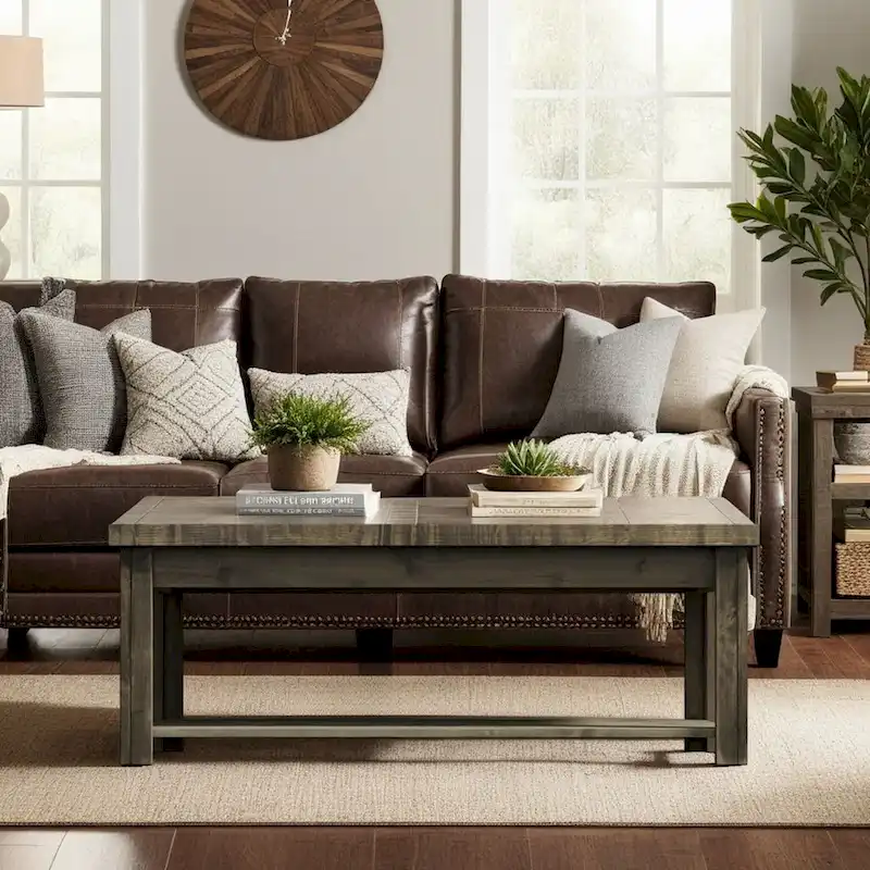 Bridgevine Home Joshua Creek 48 inch Coffee Table, No Assembly Required, Barnwood Finish