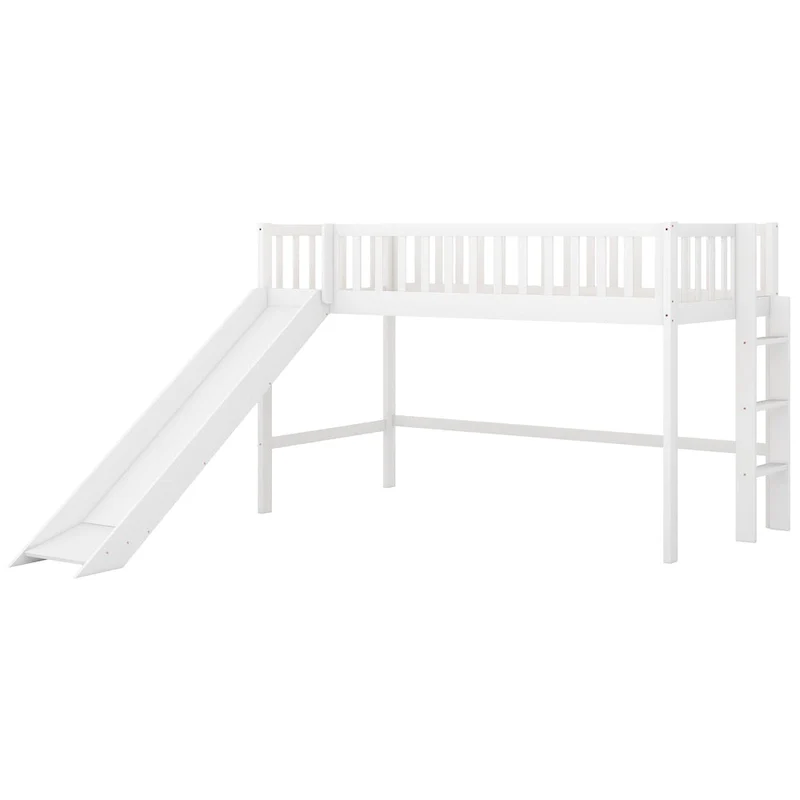 Twin Size Wood Low Loft Bed with Slide