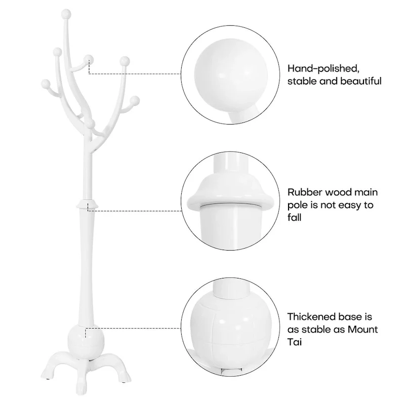 Rubberwood Freestanding Coat Rack with 8 Hooks - 24.5W x 70.87H