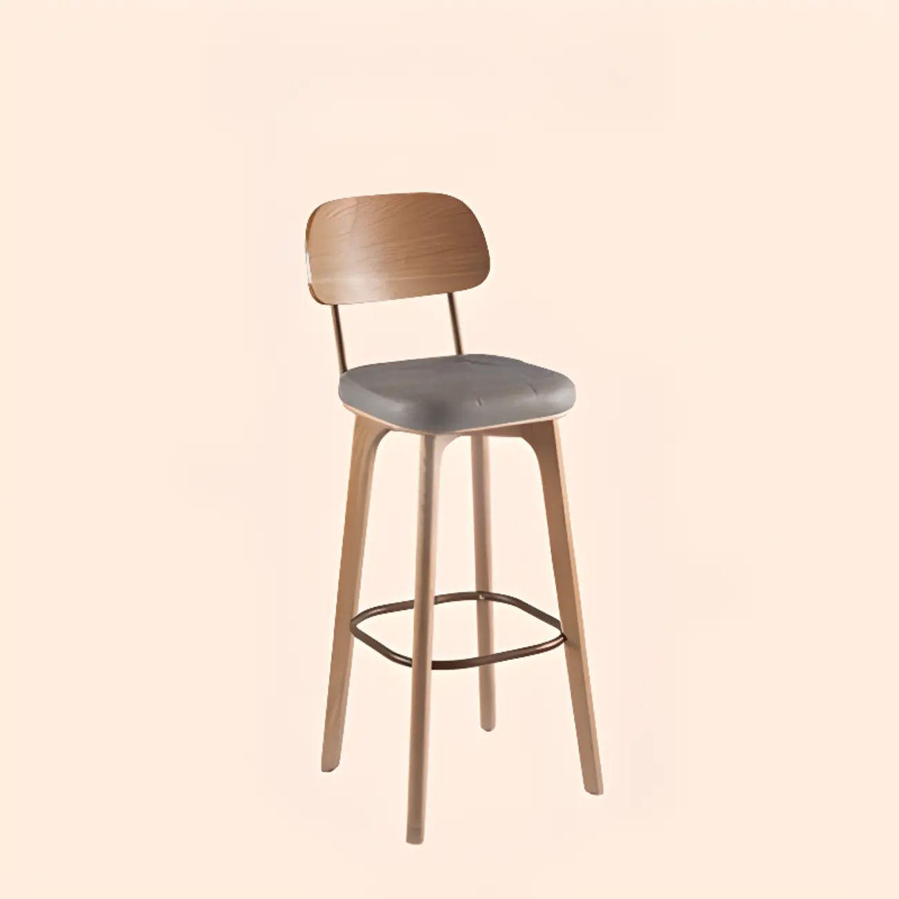 Mid-Century Modern Leather Square Bar Height Stools with Backs