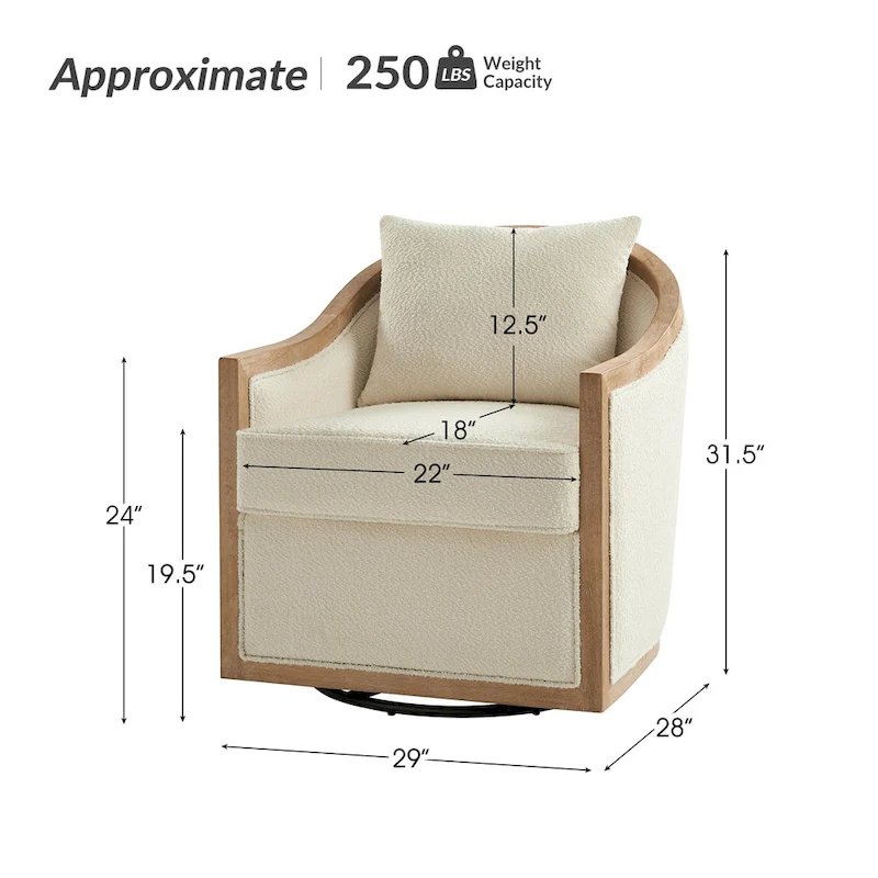 Oswald Jess Farmhouse Solid Wood Edging Swivel Barrel Chair with Toss Pillows by HULALA HOME